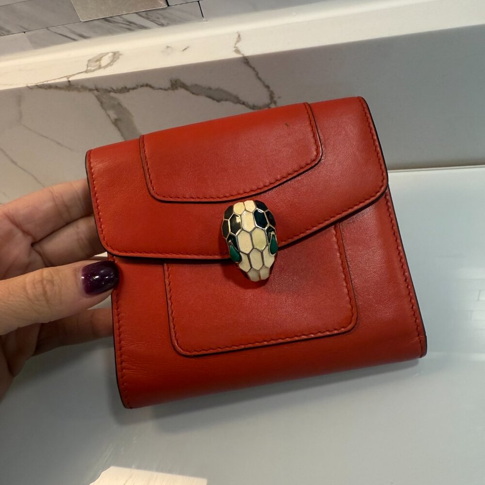 Bvlgari Serpenti Forever Tri-fold Wallet, Leather, Women's, Red - Picture 1 of 10
